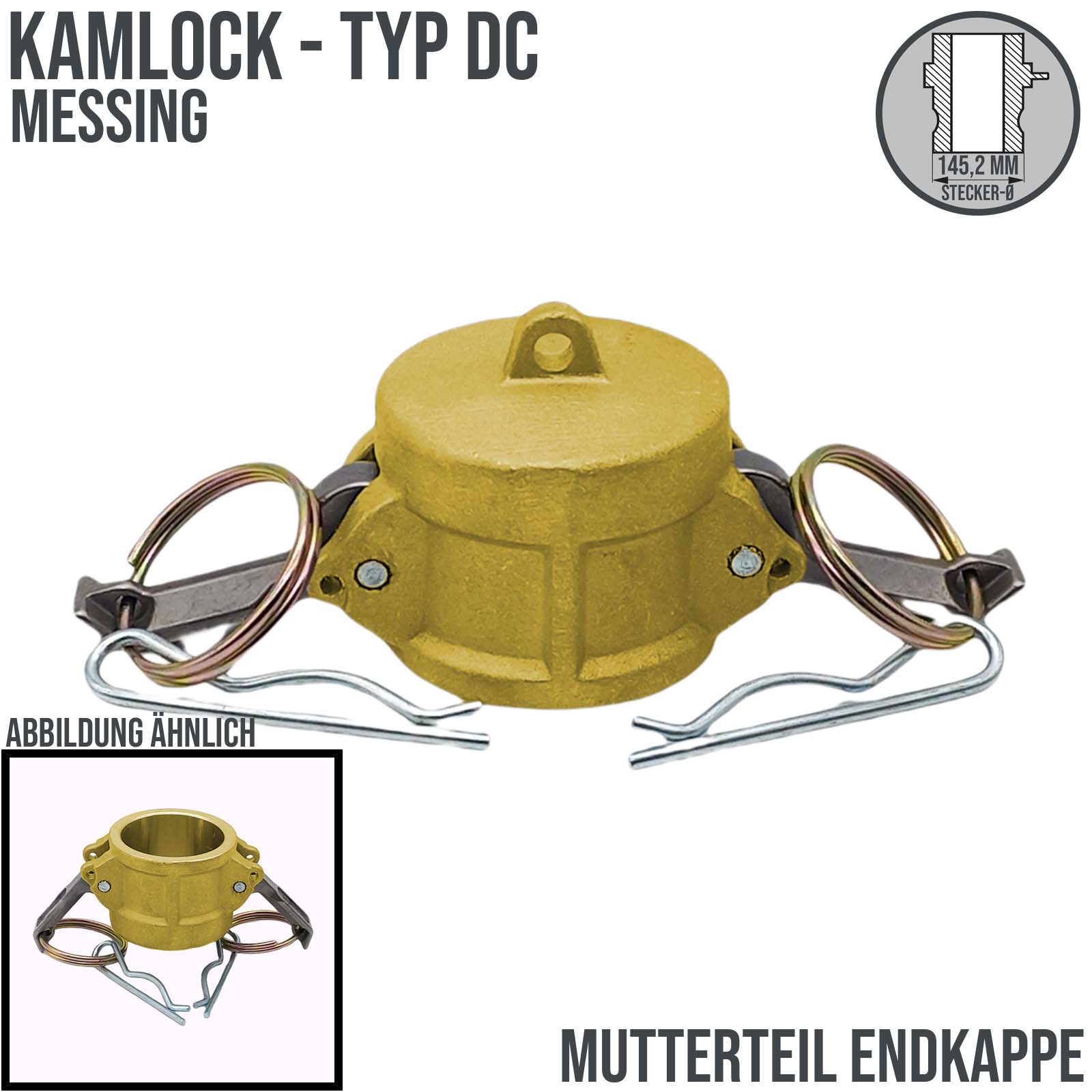 Kamlock Typ DC - End Kappe Messing Stopfen Verschluss 145,2 mm 5" Zoll DN125 - PN 5 bar