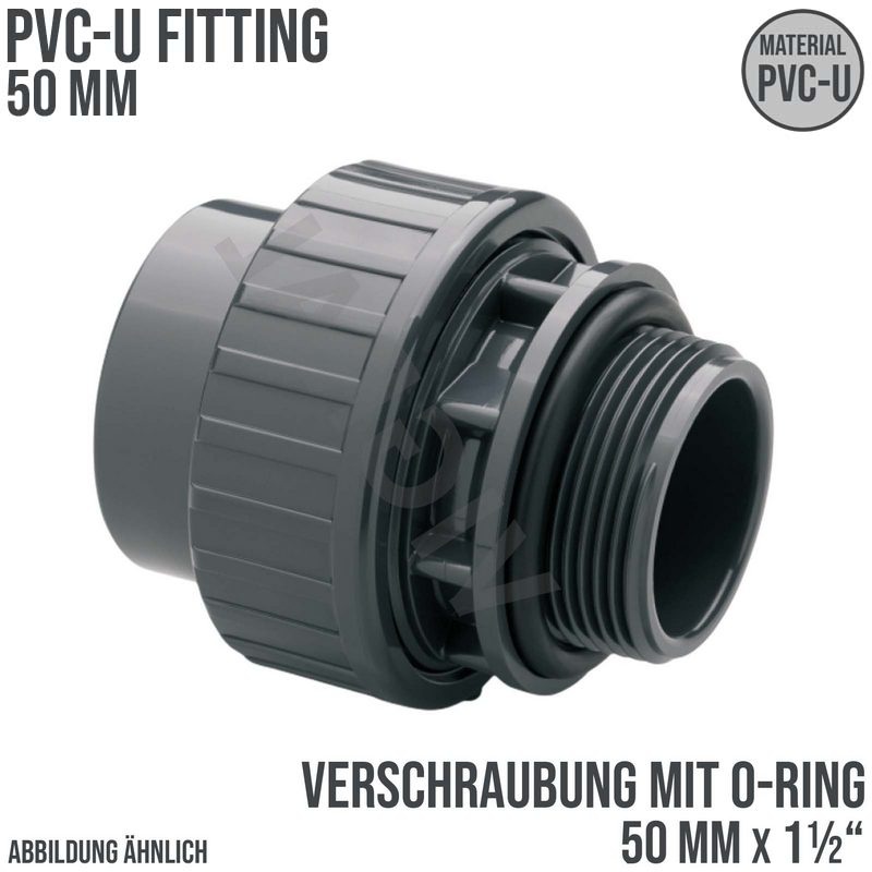 50 mm PVC Klebe Fitting Verschraubung Außengewinde AG O-Ring 50 mm x 1 1/2" Muffe Verbinder - PN 10 bar