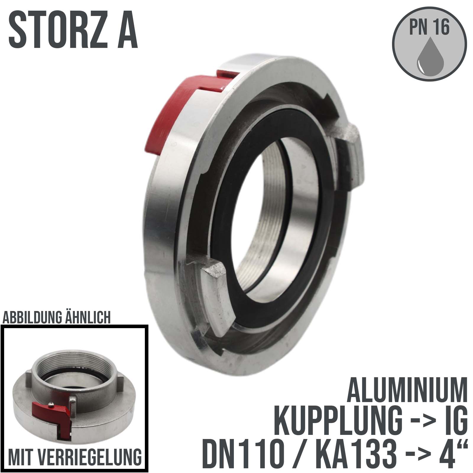 STORZ A DN110 KA133 Kupplung IG 4" mit Verriegelung Saug Bau Feuerwehr Schlauch PN 16 bar