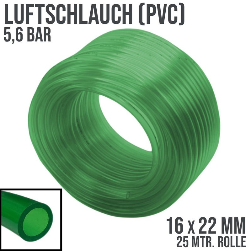 16 x 22 mm PVC Luft Filter Wasser Universal Labor Aquarium Terrarium Schlauch grün transparent - PN 5,6 bar - 25 m