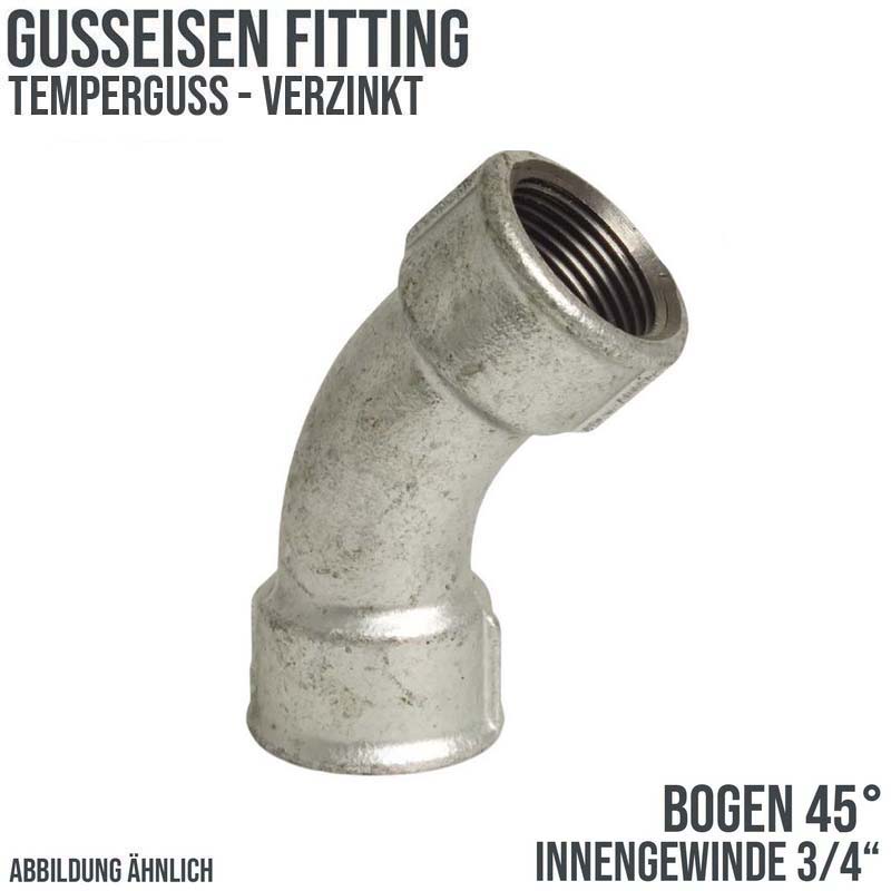 3/4" Gusseisen Temperguss Fitting Nr. 41 Bogen 45° Innengewinde IG DVGW PN 25 bar