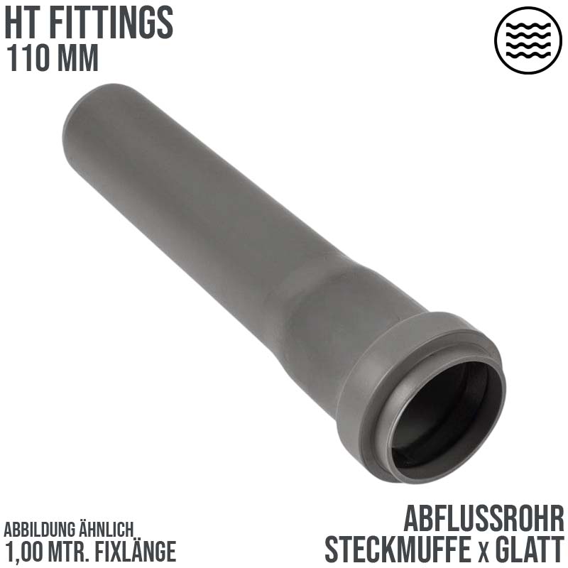 110 mm PP Abfluß Abwasser HT KG Rohr grau - 1,00 m Fixlänge
