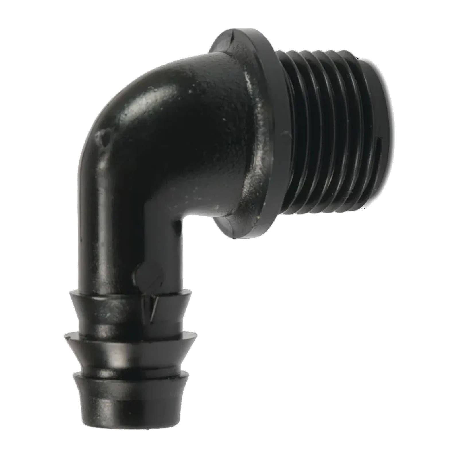 20 mm x 3/4" POM Winkel 90° Schlauch Verbinder Stutzen Tülle Außen Gewinde AG Tropf Fitting schwarz PN 6 bar