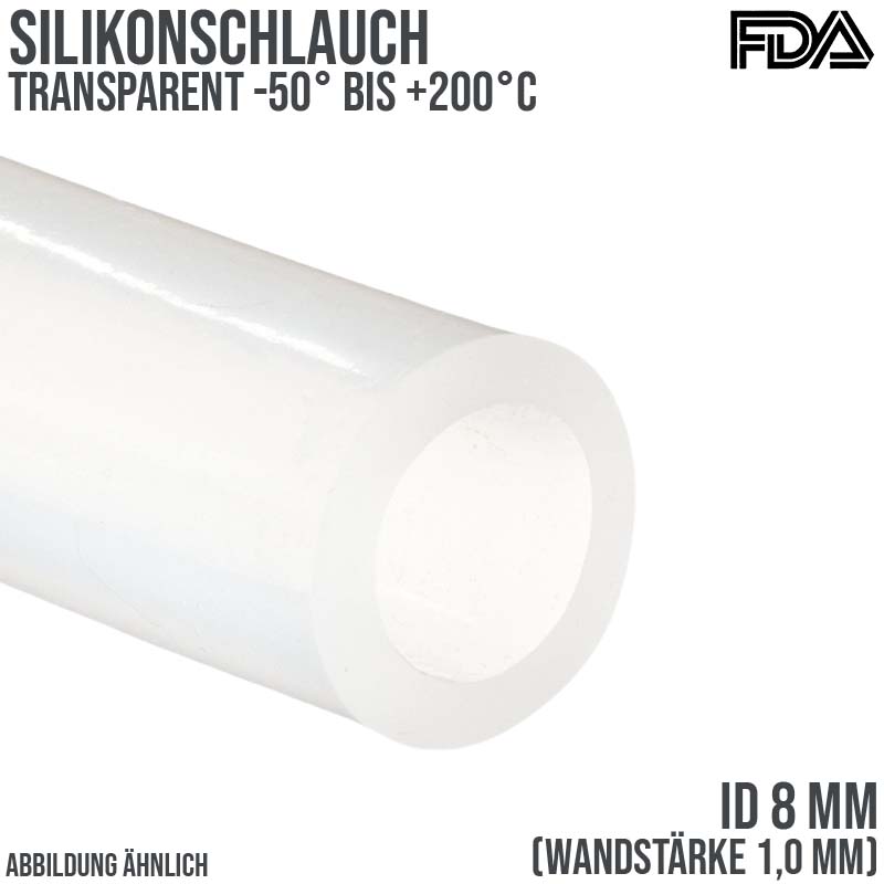 8 x 10 mm Silikon Silicon Milch Schlauch transparent lebensmittelecht FDA 0,31 bar