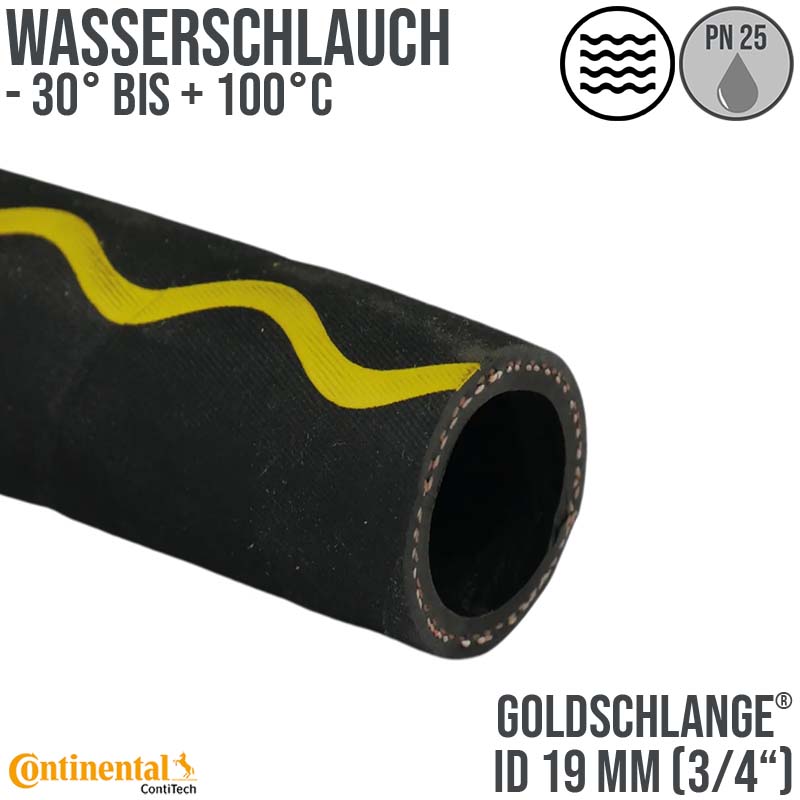 19 mm 3/4" Zoll Hochleistungs Gummi Wasser Schlauch EPDM - CONTI GOLDSCHLANGE® PN 25 bar
