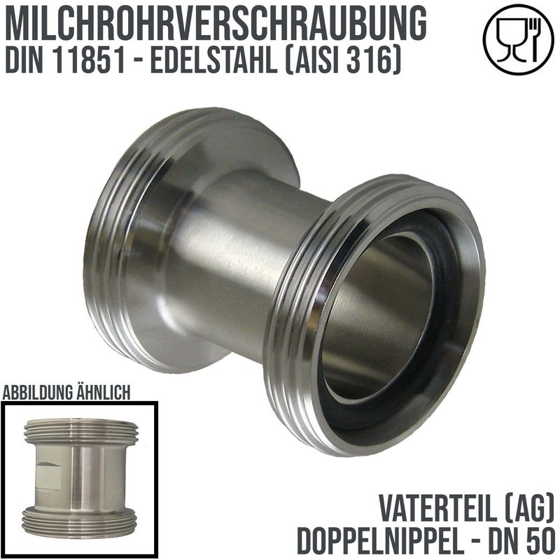 DN 50 Milchrohr Verschraubung DIN 11851 VT Vaterteil Außen x Außengewinde RD - PN 25 bar