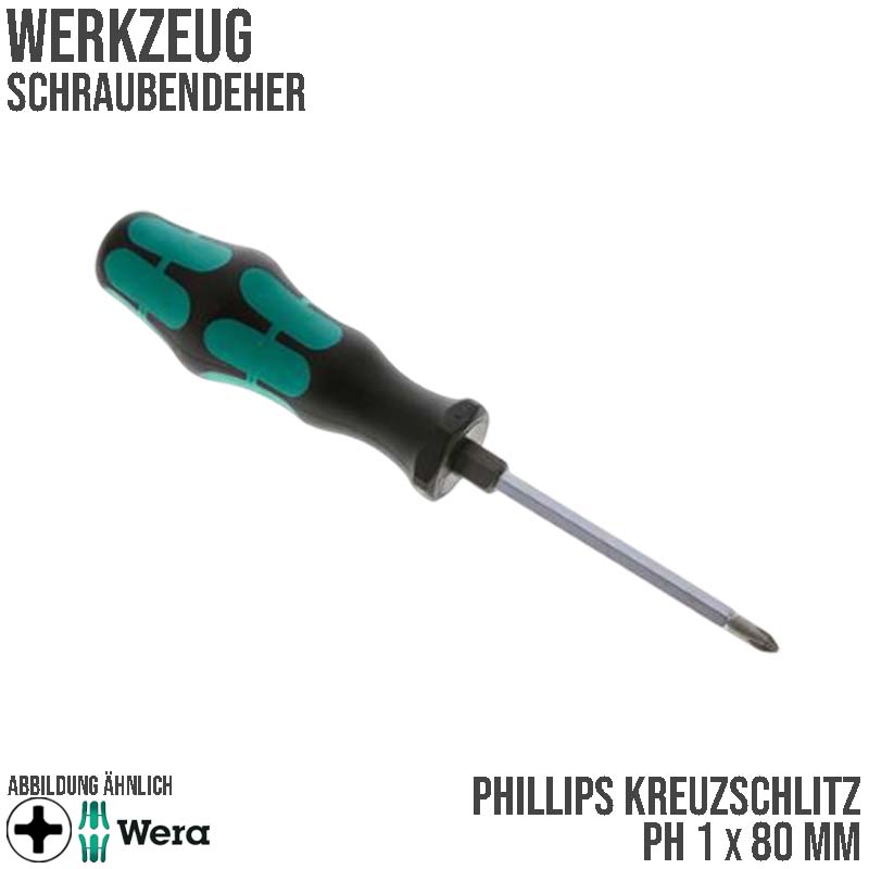 PH 1 x 80 mm Phillips Kreuz Schlitz Schrauben Dreher Zieher - Wera Kraftform Plus 300