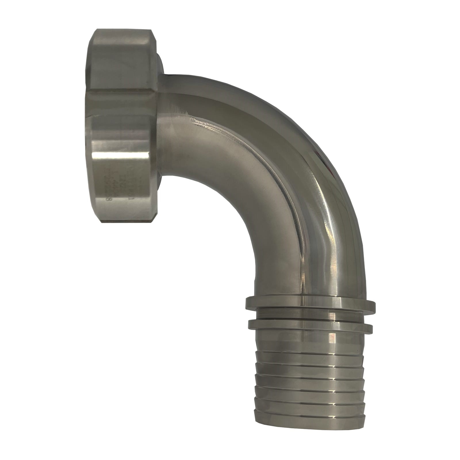 DN 80 Milchrohr Verschraubung DIN 11851 Mutterteil 90° Bogen Kegel Stutzen Sicherungsbund - Stutzen gerillt 75 mm - PN 25 bar