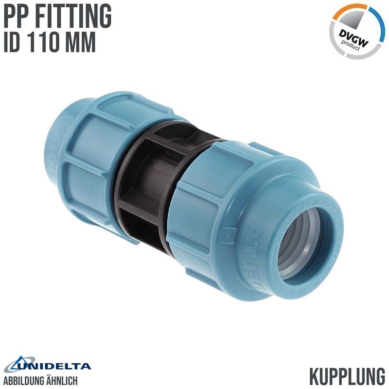 110 mm PE PP Fitting Klemm Verbinder Verschraubung Muffe Rohr Kupplung DVGW - Unidelta