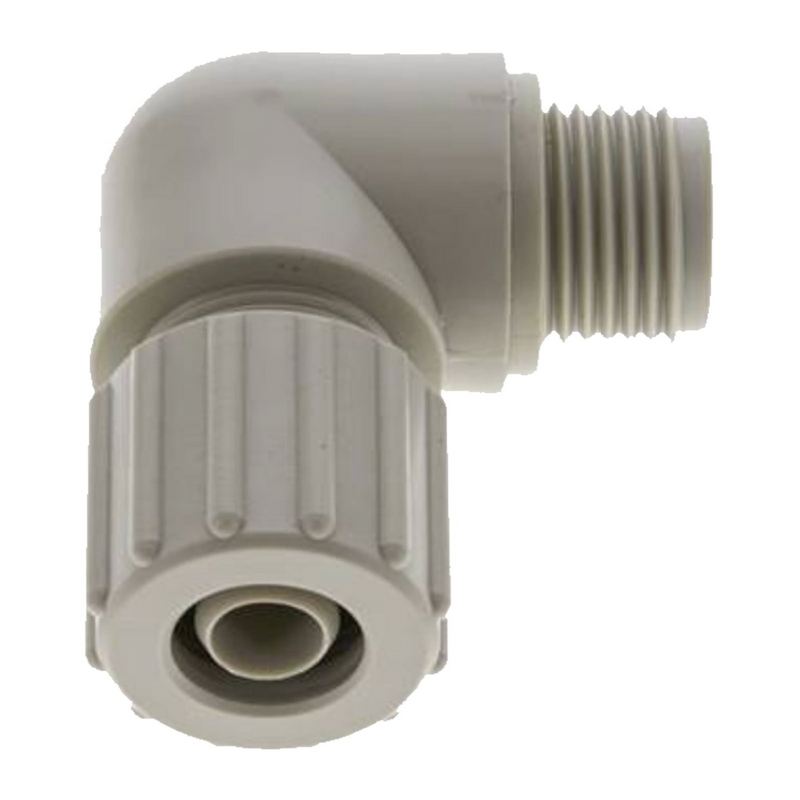20 x 13 mm x 3/4" Winkel 90° Außengewinde TX Fitting Gewebe Schlauch Verbinder FDA PP beige - PN 10 bar