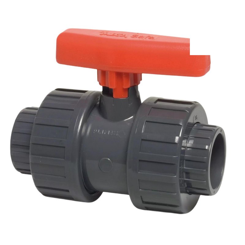 90 mm PVC Kugel Absperr Hahn Ventil beidseitige Klebemuffe Fitting PN 10 bar - roter Griff