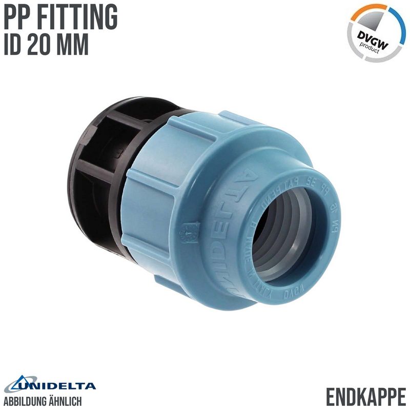 20 mm PE PP Fitting Klemm Verbinder Kappe Endkappe Endstück Muffe Verbinder  DVGW - Unidelta