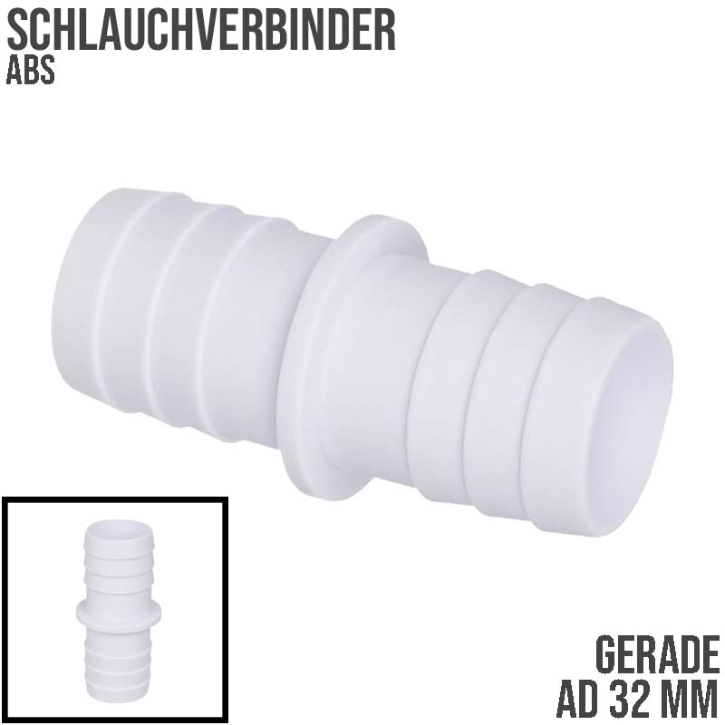 32 x 32 mm ABS Schlauch Tülle Stutzen Doppel Verbinder Pool Schwimmbad Teich - PN 10 bar