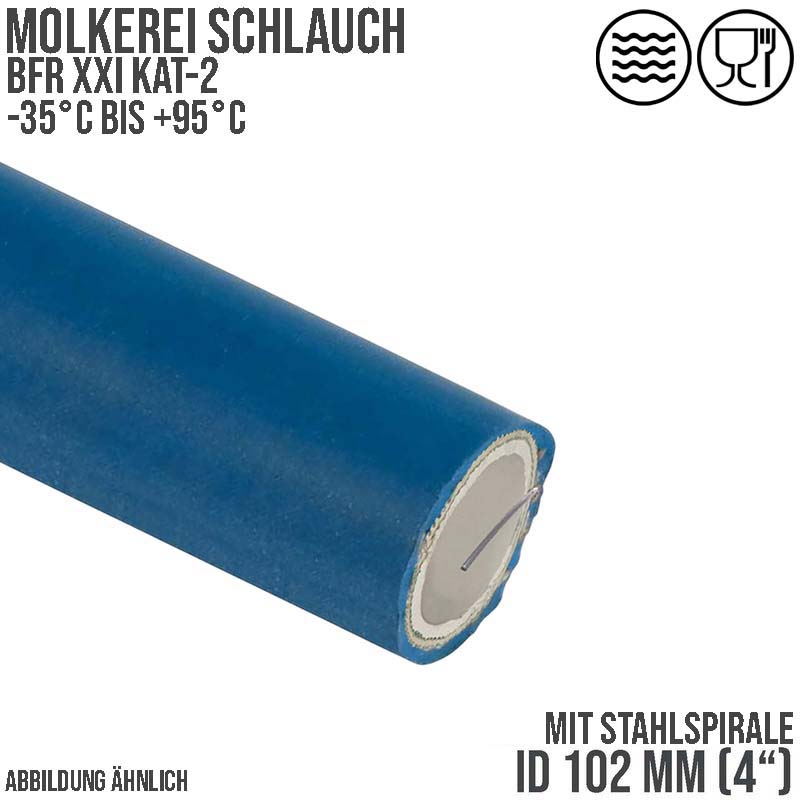 102 mm 4" Molkerei Milch Lebensmittel Schlauch Stahlspirale BfR FDA NBR NVC blau weiß - PN 10 bar