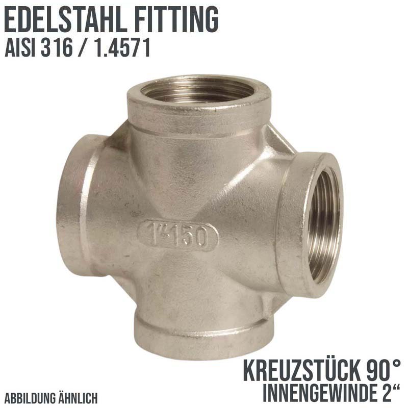 2" Edelstahl Fitting V4A AISI 316 Nr. 180 - Kreuzstück 90° Innengewinde IG - PN 16 bar