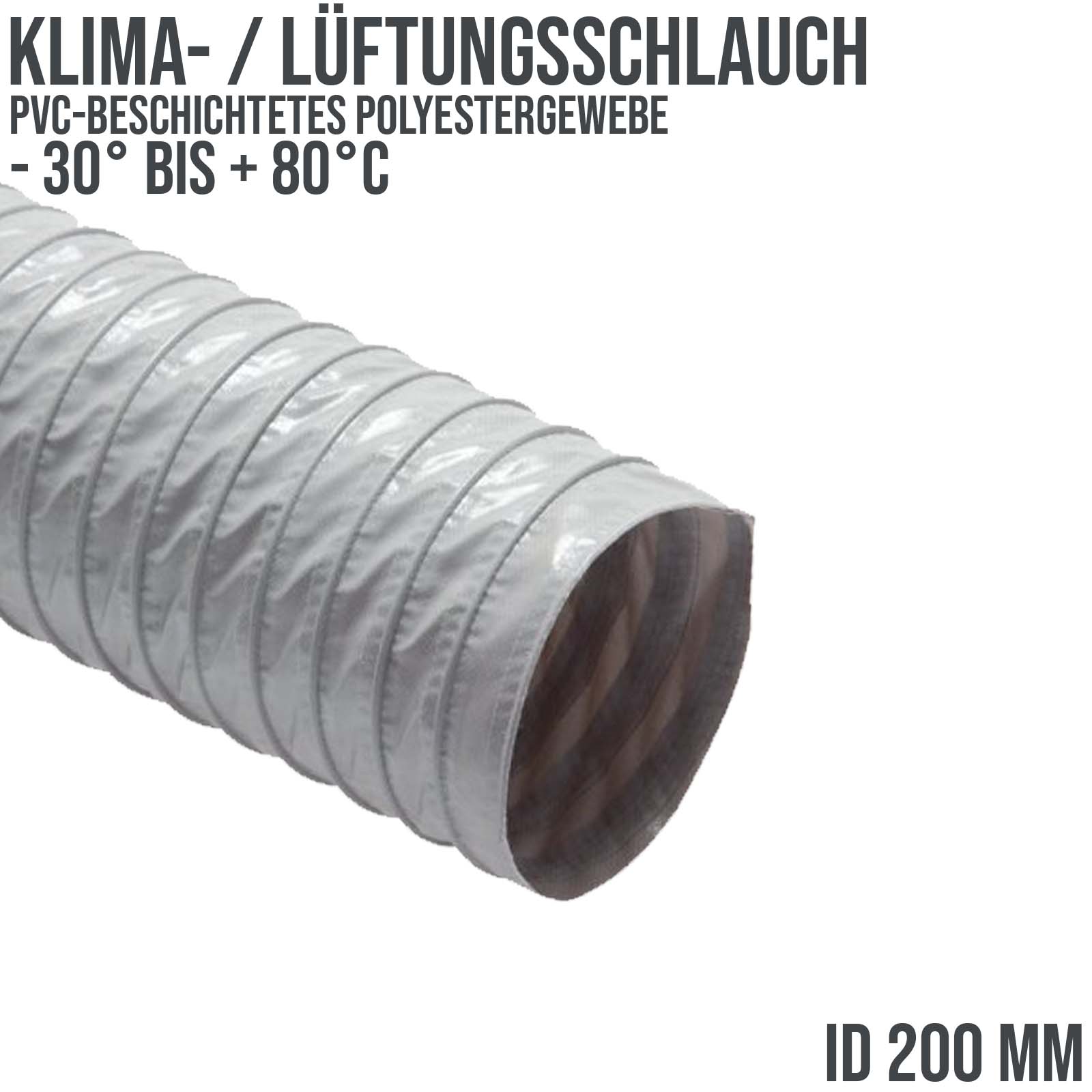 200 mm Klima Lüftungs Schlauch grau - Wandstärke 0,4 mm