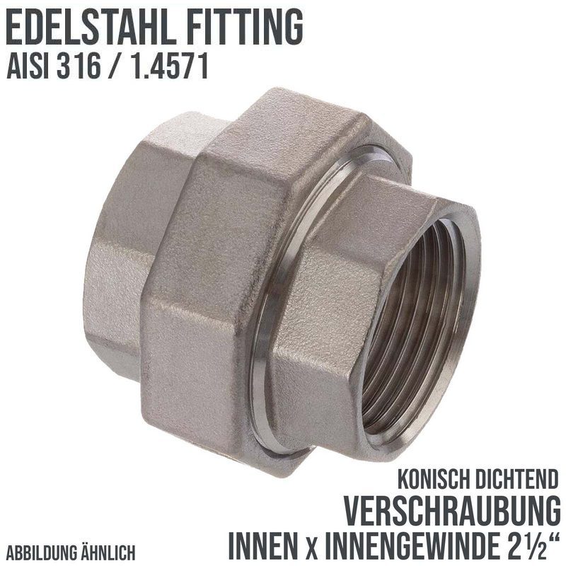 2 1/2" Edelstahl Fitting V4A AISI 316 Nr. 340 - Verschraubung Innengewinde IG konisch dichtend - PN 16 bar
