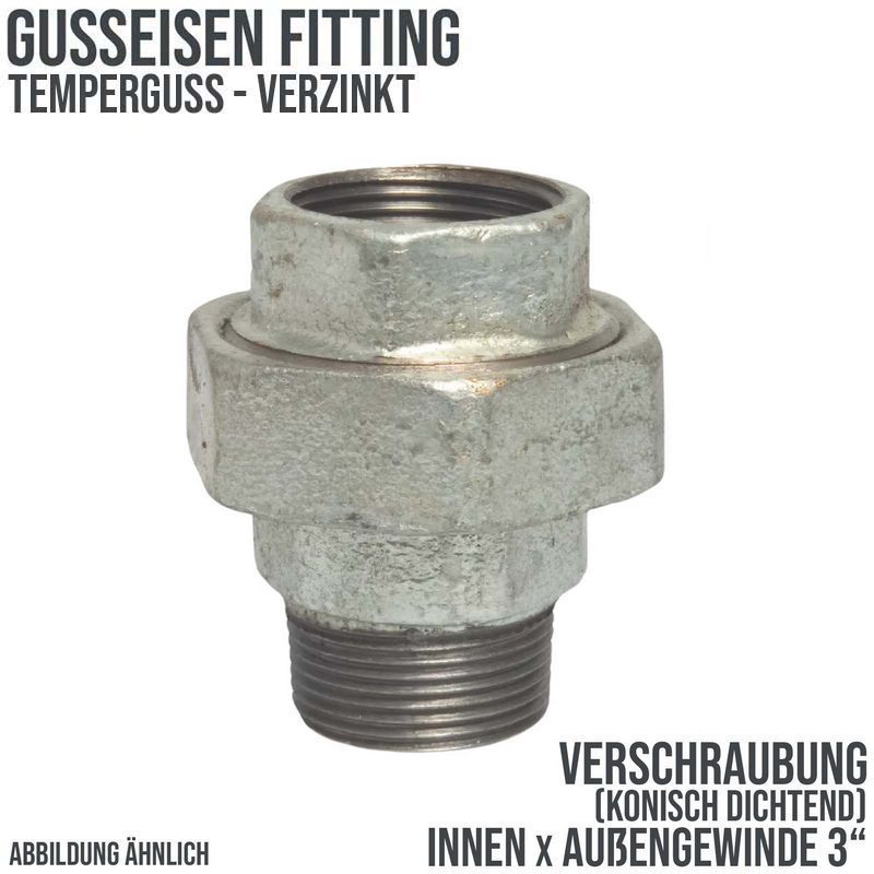 3" Gusseisen Temperguss Fitting Nr. 341 Verschraubung Innen x Außengewinde IG x AG DVGW konisch dichtend - PN 25 bar
