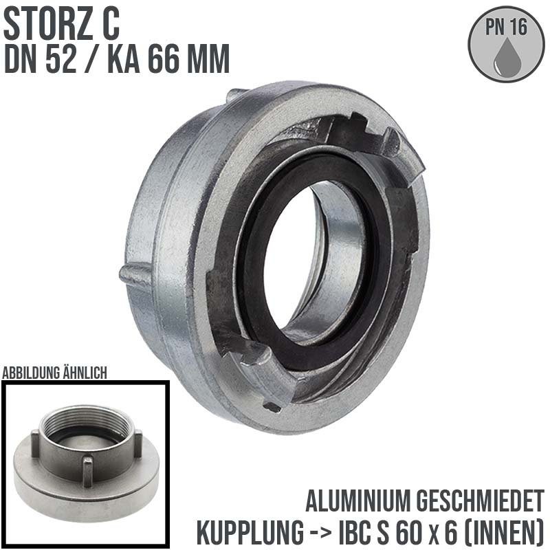 STORZ C DN 52 KA 66 Kupplung IBC S60 x 6 Innengewinde Saug Bau Feuerwehr Schlauch Aluminium - PN 16 bar