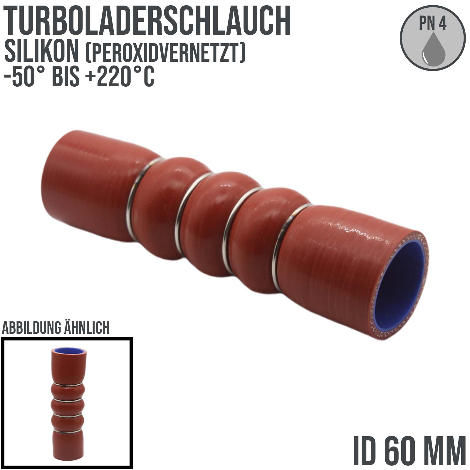 60 mm Turbolader Silikon Wulst Verbinder LLK Ladeluft KFZ Schlauch - 200mm ( 4 Lagen)