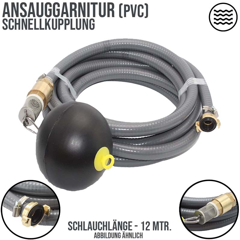19 mm 3/4" Zoll Ansaug Saug Schlauch Pumpen Garnitur schwimmende Entnahme Schnellanschluss grau - 12 m