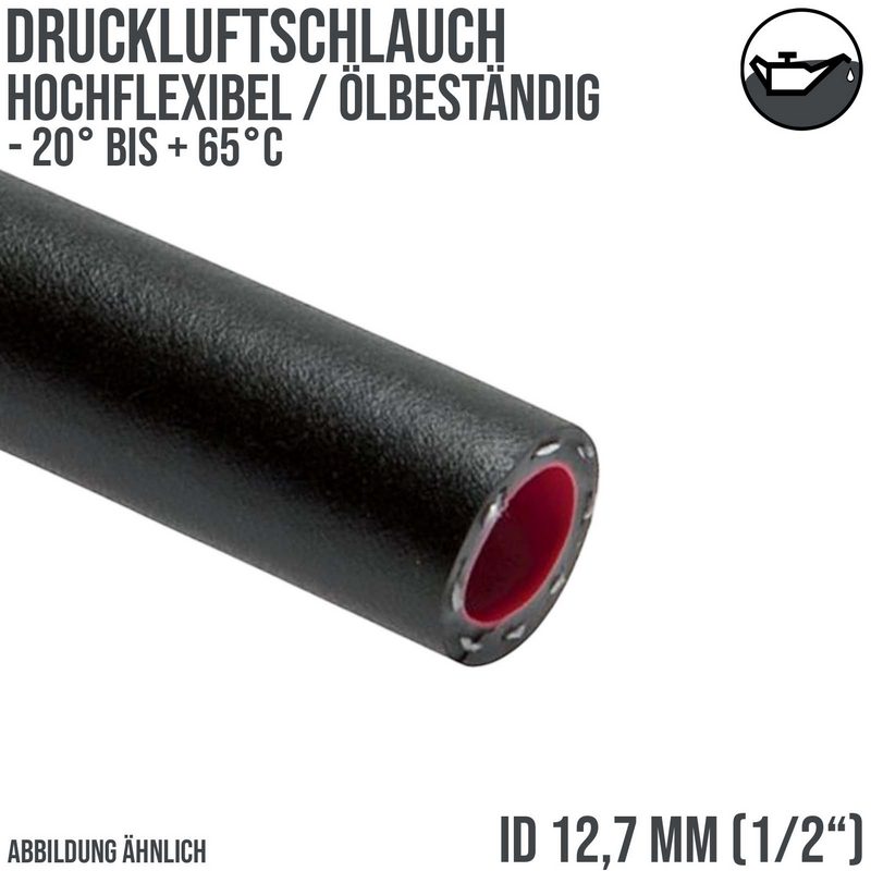 12,7 x 19 mm PVC Spezial Druck Kompressor Luft Schlauch ölbeständig hochflexibel SOFT schwarz - PN 16 bar