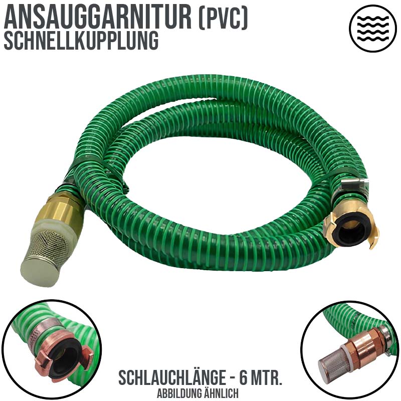32 mm 1 1/4" Zoll Ansaug Saug Schlauch Pumpen Garnitur Schnellanschluss grün - 6 m