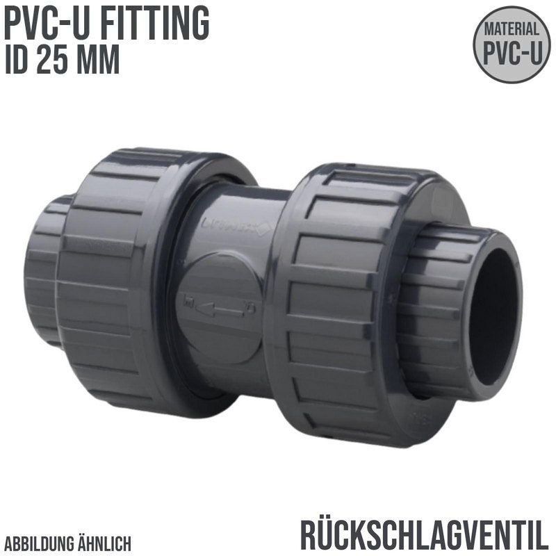 25 mm PVC Rückschlag Ventil federbelastet Klebe Muffe grau - PN 16 bar