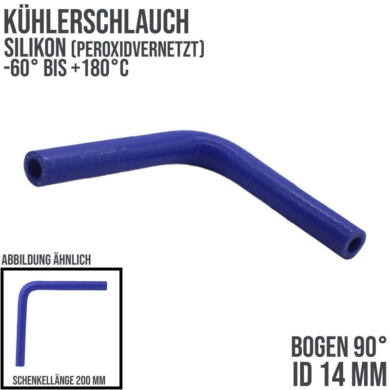 14 x 22 mm Kühlerschlauch Silikon Bogen 90° LLK Ladeluft Kühlmittel Schlauch blau (8 bar) - 200mm