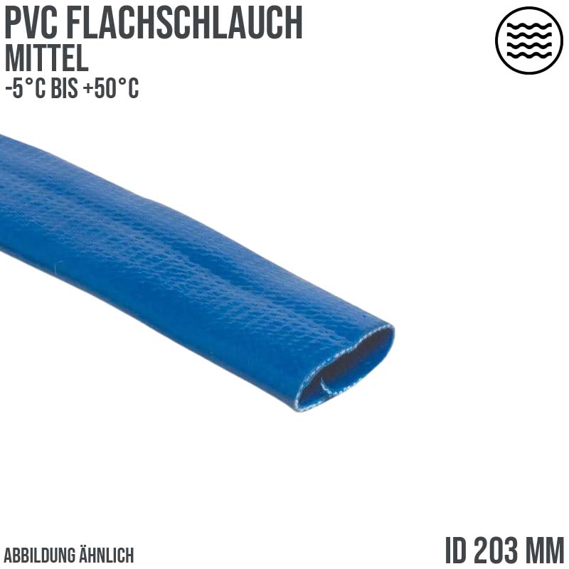 203mm PVC Flach Schlauch Grund Wasser Enwässerung mittel blau PN 3 bar - 25m