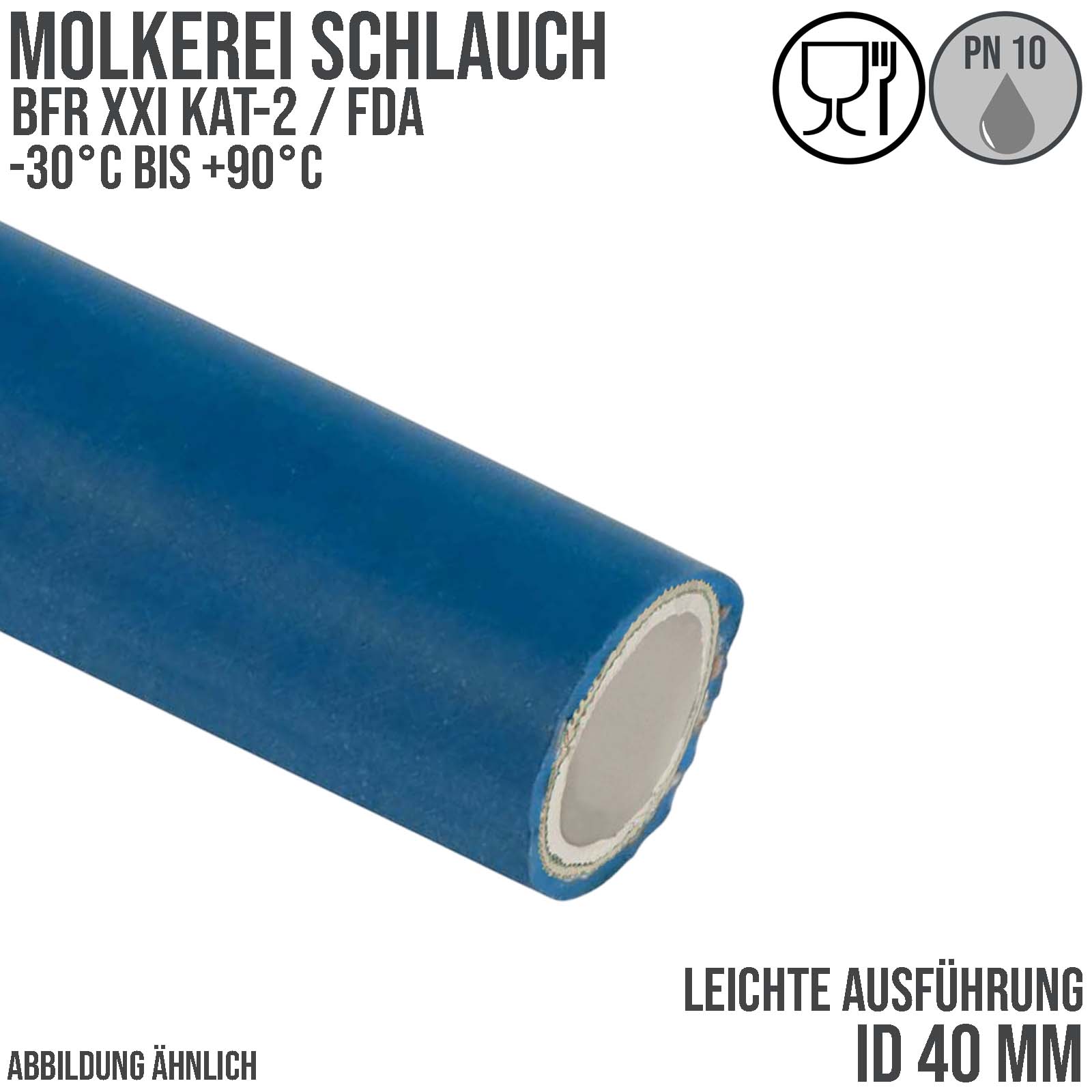 40 mm Molkerei Lebensmittel Schlauch leicht BfR FDA NBR NVC blau weiß - PN 10 bar - 40 m Rolle