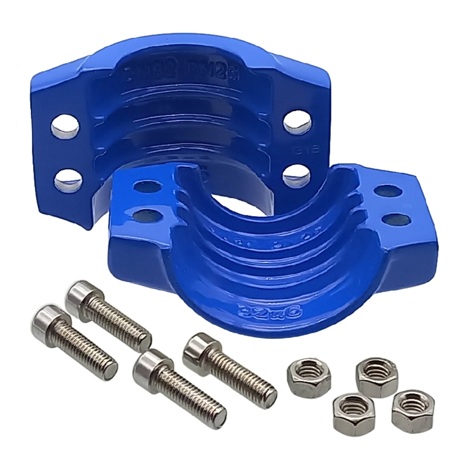 DN 75 Klemmschale Aluminium blau Spannbereich 89 - 93 mm für Schlauch ID x AD 75 x 91 mm - PN 25 bar