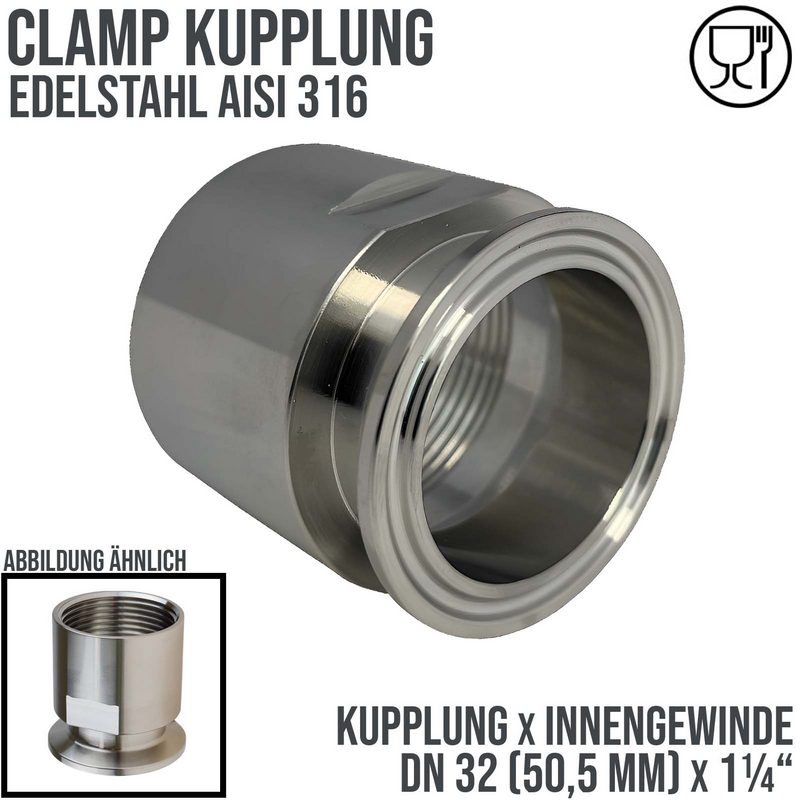 DN 32 CLAMP Kupplung 50,5 mm DIN 32676 Innengewinde IG 1 1/4" - PN 16 bar