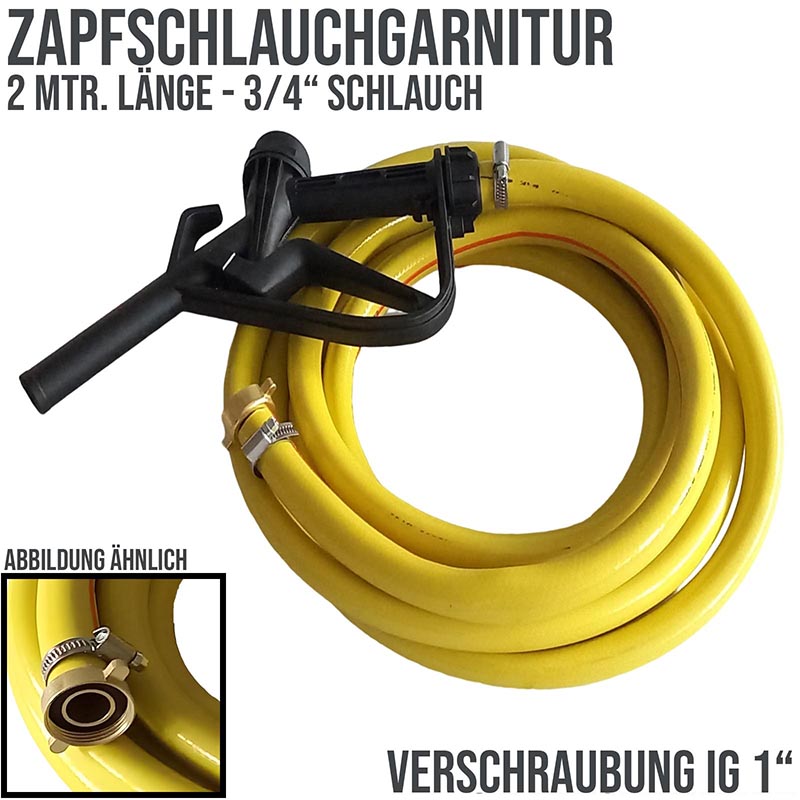 3/4" 19 mm Zapf Schlauch Garnitur mit 2/3 Verschraubung IG 1" - 2 m (PP Pistole schwarz) - PN 5 bar