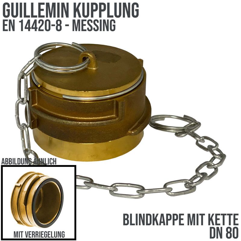 DN 80 Guillemin Kupplung Blind Kappe Verschluss Verriegelung mit Kette Messing - PN 16 bar