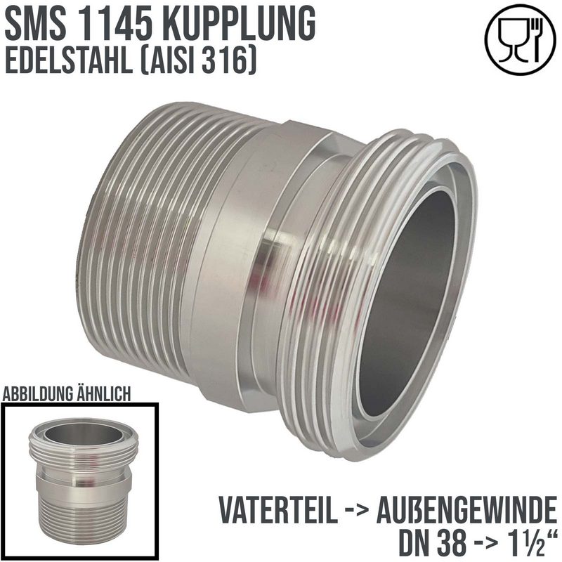 DN 38 SMS Kupplung 1145 Vaterteil VT Außengewinde BSPP 1 1/2" Zoll - PN 25 bar