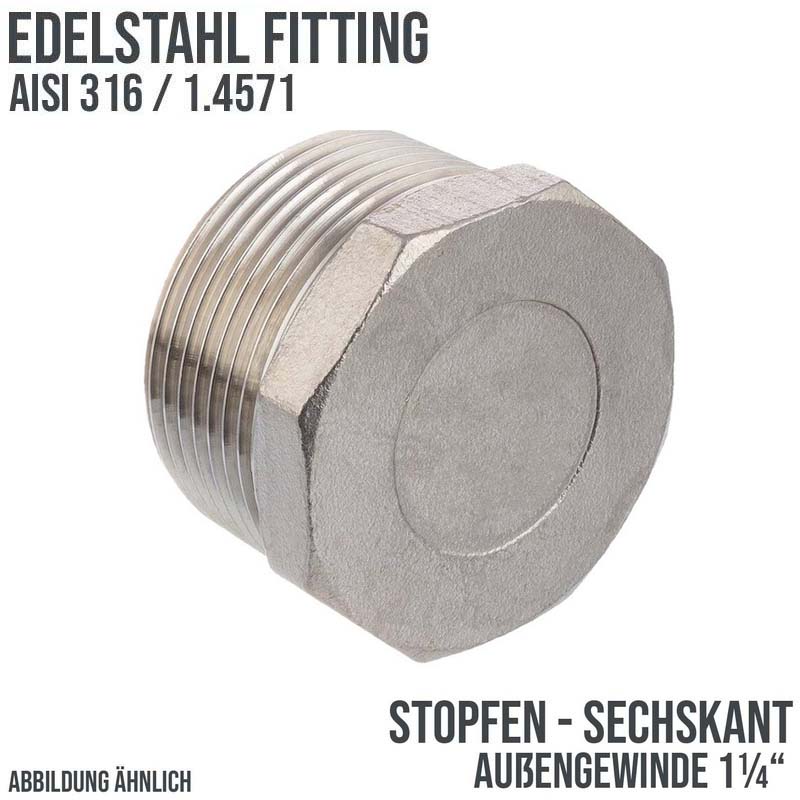 1 1/4" Edelstahl Fitting V4A AISI 316 Nr. 290 - Stopfen Sechskant Außengewinde AG - PN 16 bar