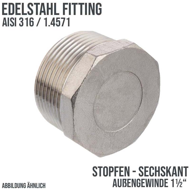 1 1/2" Edelstahl Fitting V4A AISI 316 Nr. 290 - Stopfen Sechskant Außengewinde AG - PN 16 bar