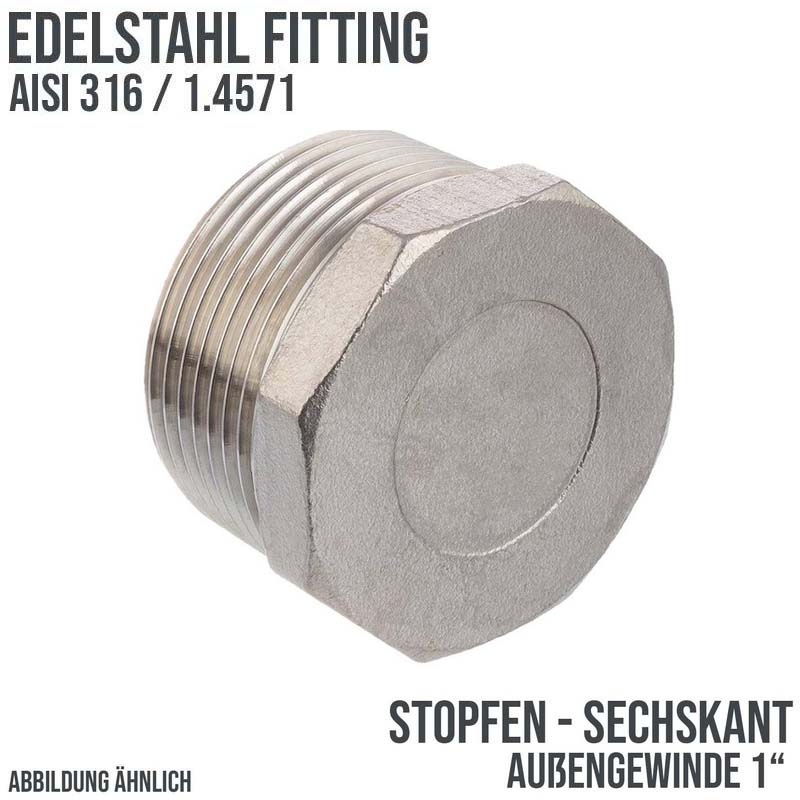 1" Edelstahl Fitting V4A AISI 316 Nr. 290 - Stopfen Sechskant Außengewinde AG - PN 16 bar