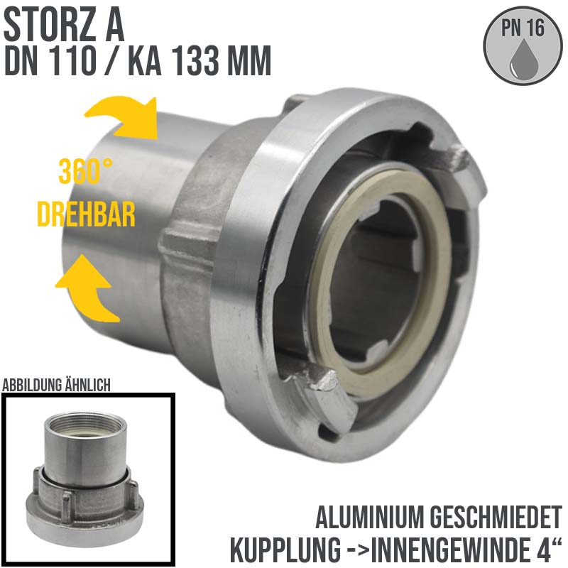STORZ A DN 110 KA 133 Kupplung mit drehbarem IG 4" Saug Bau Feuerwehr Schlauch Aluminium - PN 16 bar