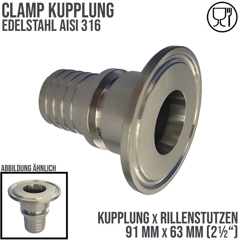 CLAMP Kupplung 91 mm Schlauch Stutzen Tülle Rillen 63 mm 2 1/2" - PN 16 bar