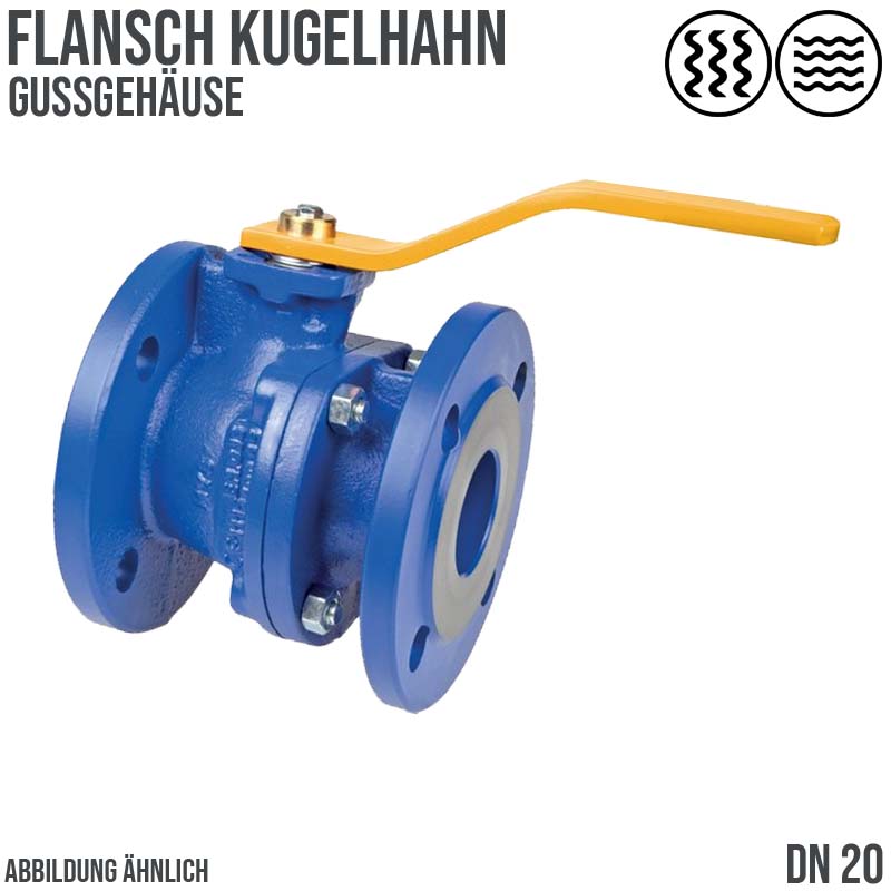 DN 20 Flansch Kugelhahn 2-teilig Gussgehäuse Kugel Messing DVGW Gas - PN 16 bar