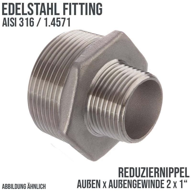 2" Edelstahl Fitting V4A AISI 316 Nr. 245 - Reduktionsnippel Außen x Außengewinde AG - 2" x 1" - PN 16 bar