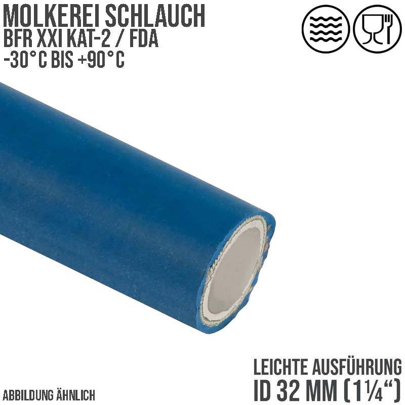 32 mm 1 1/4" Molkerei Lebensmittel Schlauch leicht BfR FDA NBR NVC blau weiß - PN 10 bar