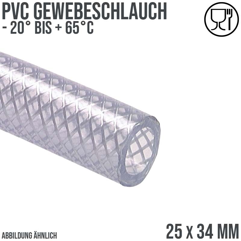 25 x 34 mm Gewebe Druckluft Universal Wasser Luft Kompressor Schlauch transparent PN 8 bar