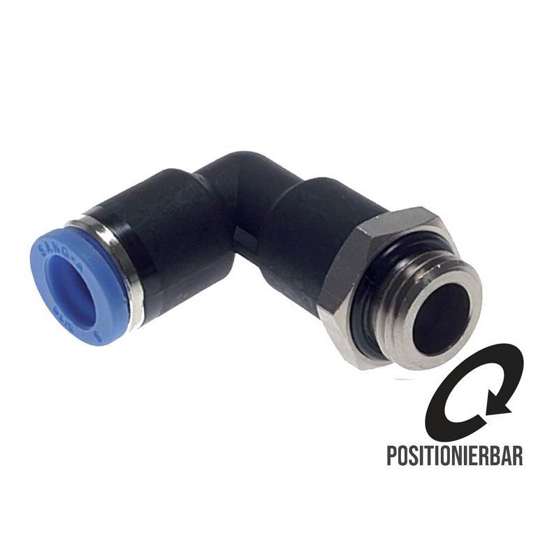 4 mm x 1/4" Pneumatik Steck Verbinder Winkel 90° rund lang rund IQS Außengewinde zylindrisch - PN 20 bar