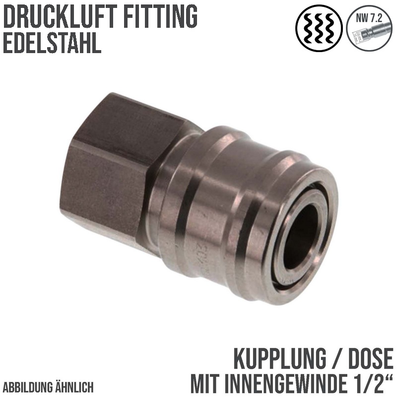 1/2" Druckluft Kupplung Dose Schnell Edelstahl NW 7,2 mit Innengewinde IG - PN 35 bar