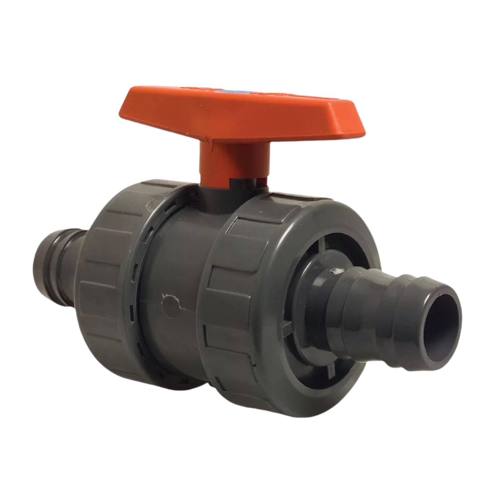 38 mm 1 1/2" PVC Kugel Absperr Hahn Ventil beidseitige Schlauchtülle Fitting PN 10 bar - roter Griff