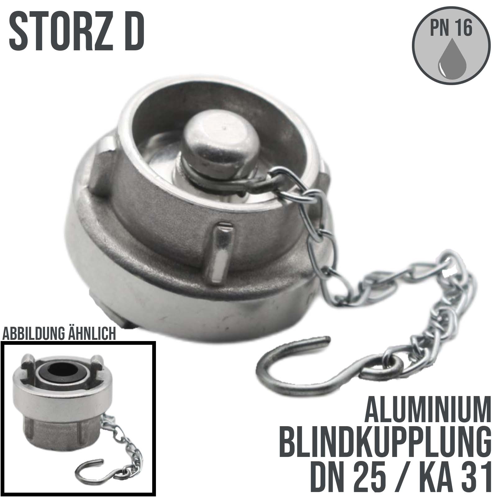 STORZ D DN25 KA31 Blindkupplung mit Kette Saug Bau Feuerwehr Schlauch PN 16 bar