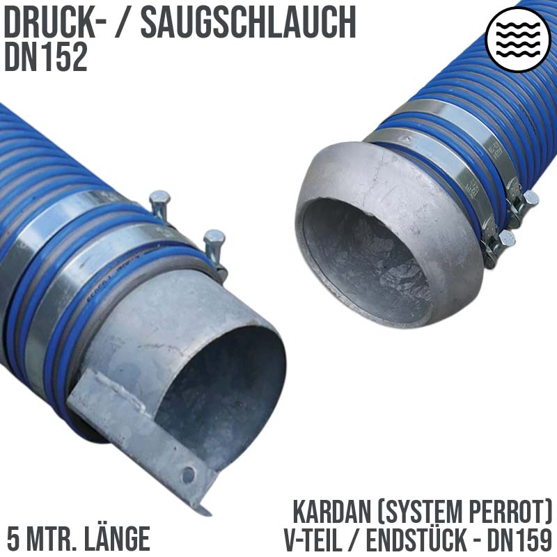 152 mm PVC Saug Druck Gülle Schlamm Schlauch Kardan DN 159 V-Teil Endstück - 5 m